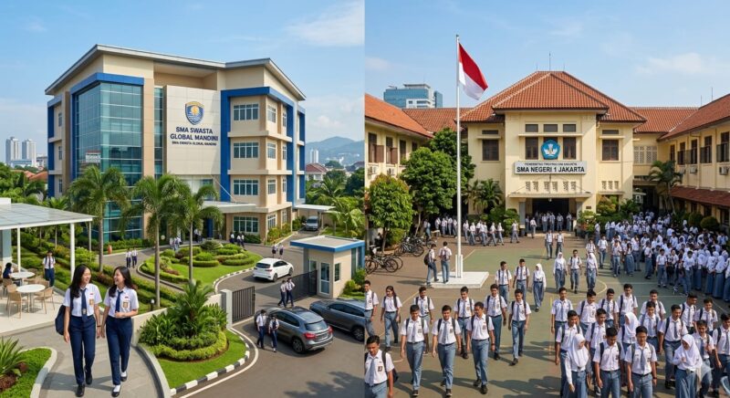 Ketimpangan dalam penerimaan siswa baru di sekolah swasta dan negeri. (Ilustrasi/AI).