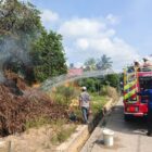 Proses petugas damkar memadamkan kebakaran lahan. (PPID Damkar Bontang)